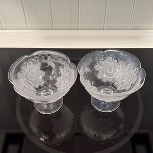 Rose Patterned Glass Dessert Bowls